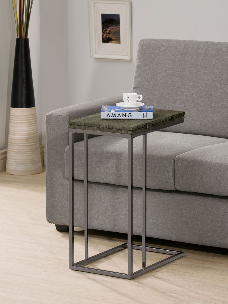 Pedro Expandable C-Shaped Side Table - Fold-Out Top in Weathered Grey with Black Nickel Base