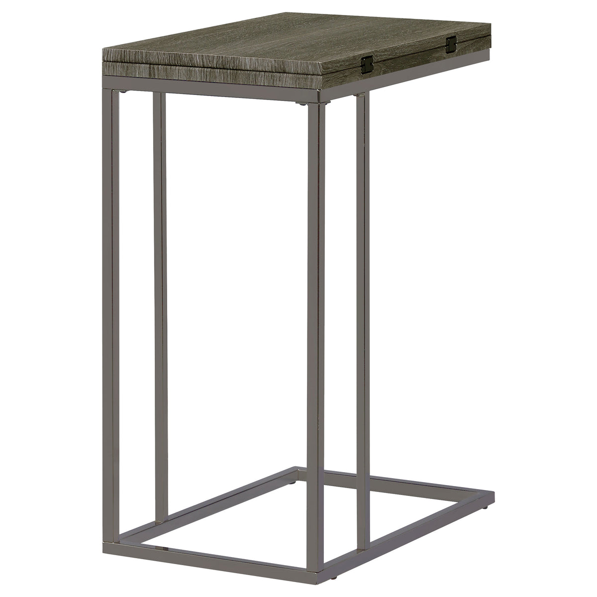 Pedro Expandable C-Shaped Side Table - Fold-Out Top in Weathered Grey with Black Nickel Base – view 11