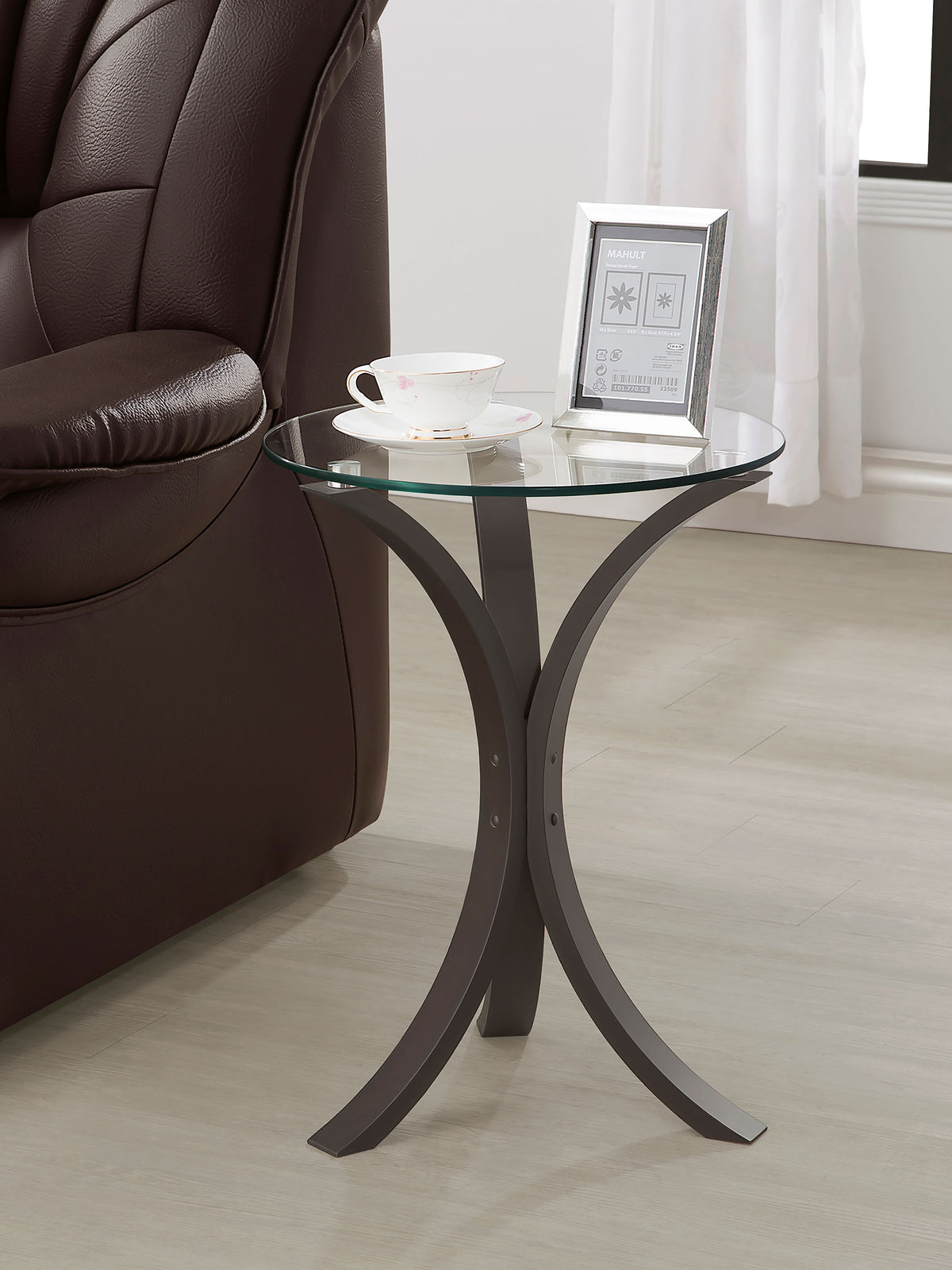 Edgar Round Glass Top Side Table - Curved Cappuccino Frame, Contemporary Accent Table – view 1