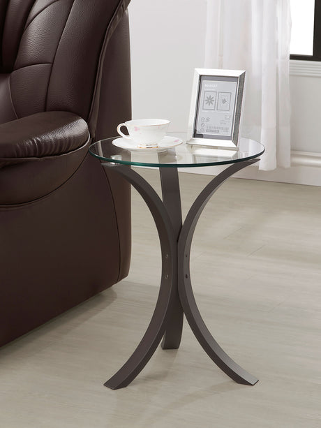 Edgar Round Glass Top Side Table - Curved Cappuccino Frame, Contemporary Accent Table – view 1