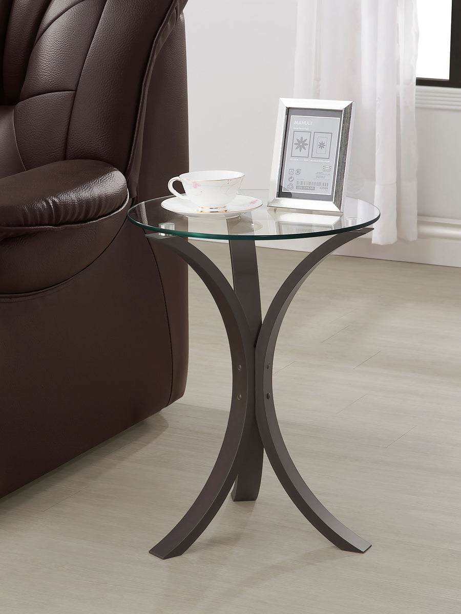 Edgar Round Glass Top Side Table - Curved Cappuccino Frame, Contemporary Accent Table