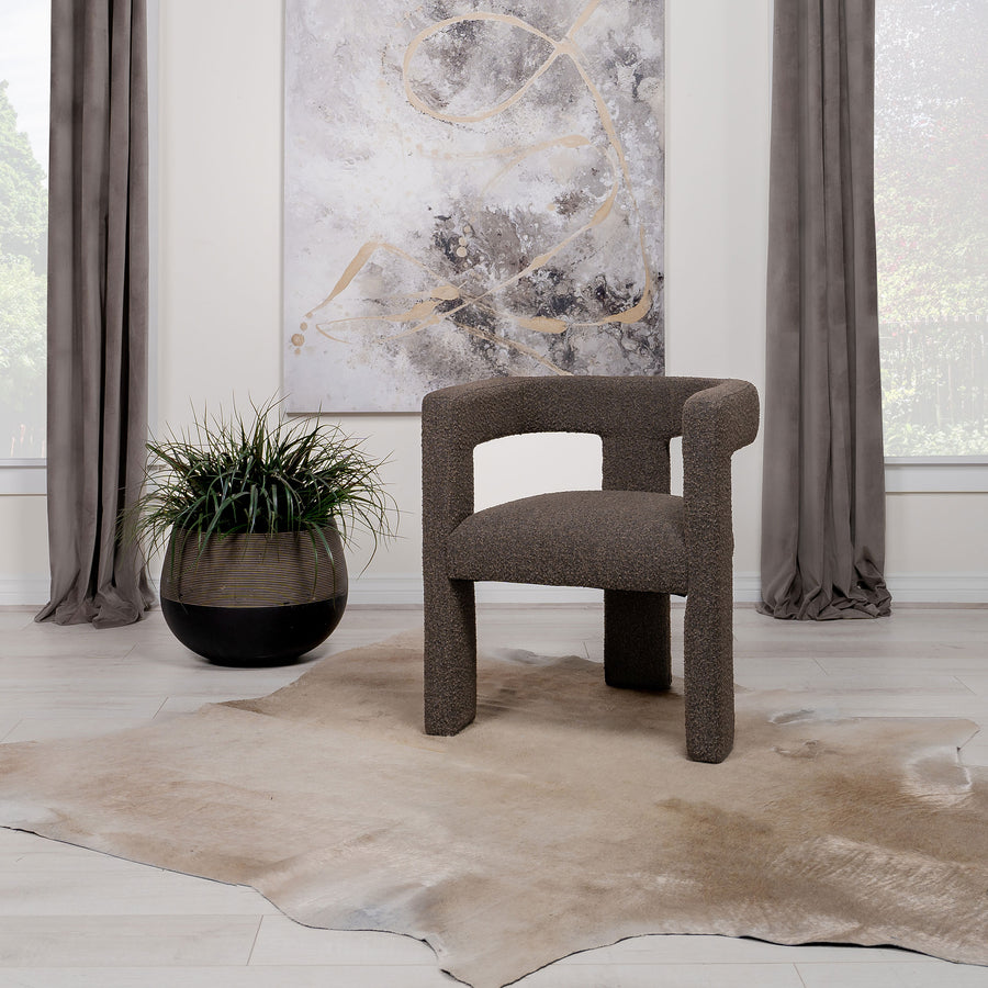 Petra Curved Boucle Accent Chair - Fully Upholstered Sculptural Silhouette in Chocolate Brown