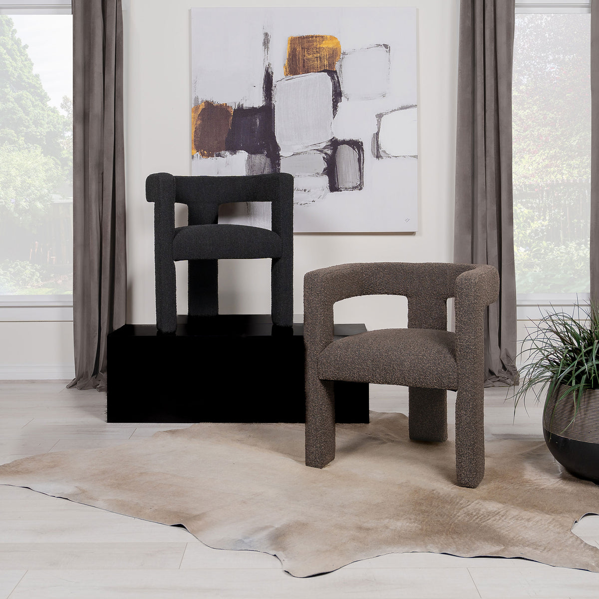 Petra Curved Boucle Accent Chair - Fully Upholstered Sculptural Silhouette in Chocolate Brown – view 12