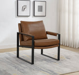 Rosalind Track Arm Accent Chair - Brown Leatherette on Slim Metal Frame – view 1