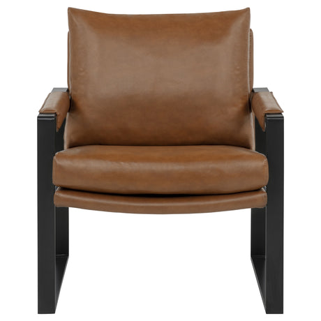 Rosalind Track Arm Accent Chair - Brown Leatherette on Slim Metal Frame – view 3