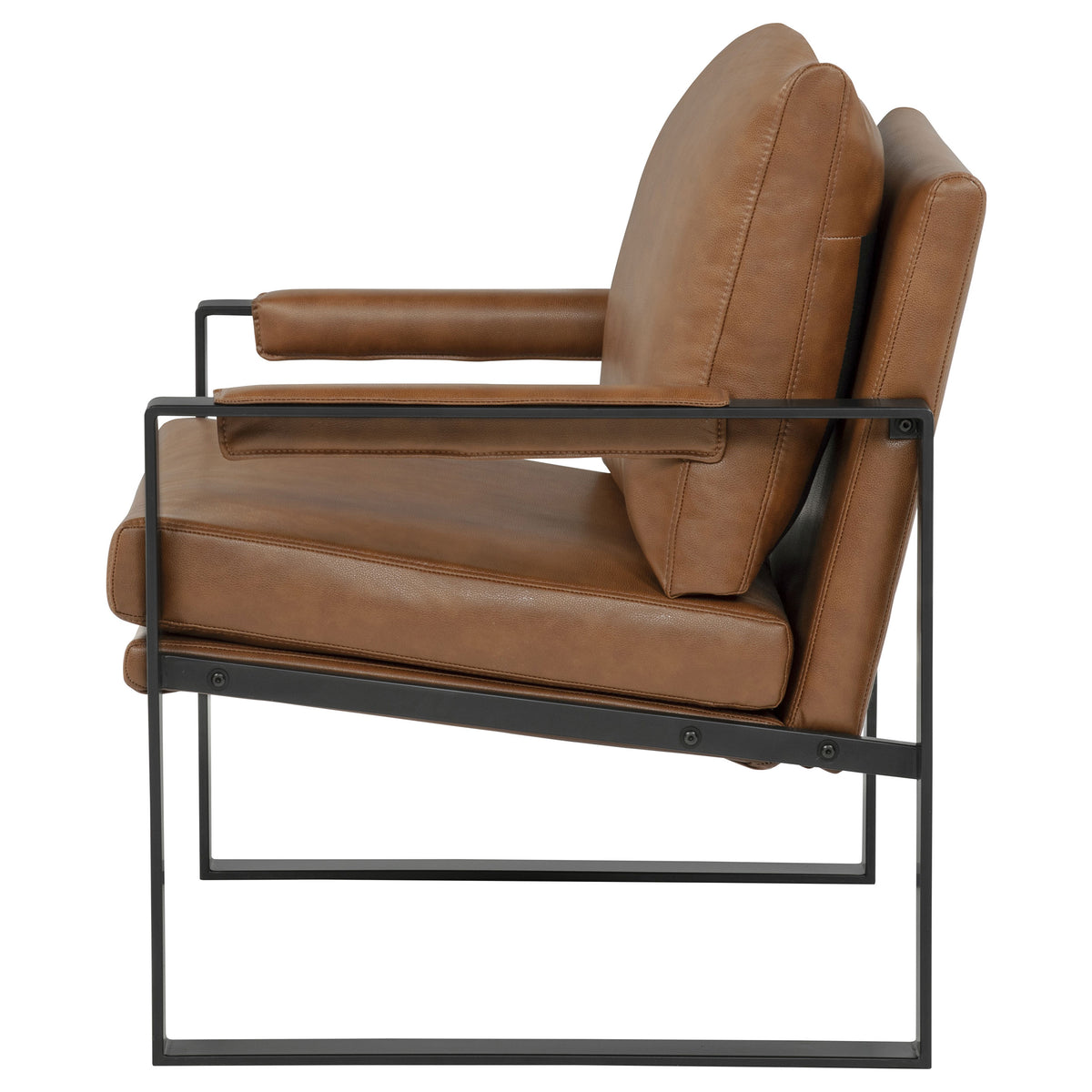 Rosalind Track Arm Accent Chair - Brown Leatherette on Slim Metal Frame – view 5