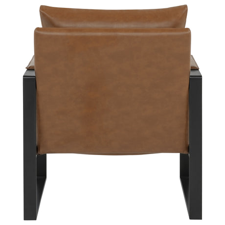 Rosalind Track Arm Accent Chair - Brown Leatherette on Slim Metal Frame – view 7