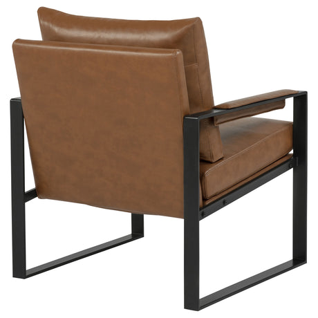 Rosalind Track Arm Accent Chair - Brown Leatherette on Slim Metal Frame – view 8
