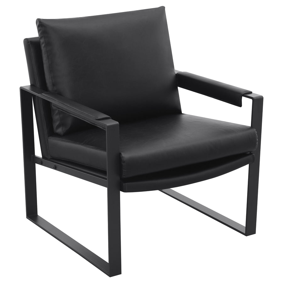 Rosalind Track Arm Accent Chair - Black Leatherette on Exposed Gunmetal Metal Frame