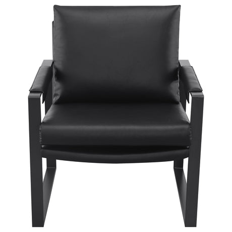 Rosalind Track Arm Accent Chair - Black Leatherette on Exposed Gunmetal Metal Frame – view 3