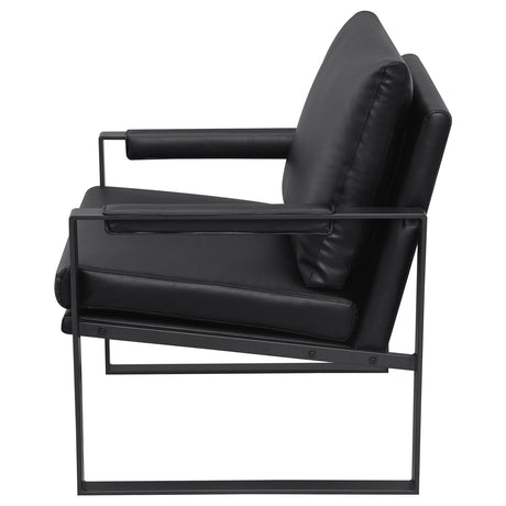 Rosalind Track Arm Accent Chair - Black Leatherette on Exposed Gunmetal Metal Frame – view 5