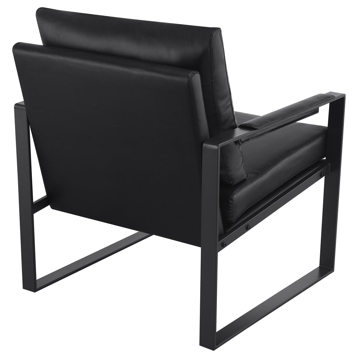 Rosalind Track Arm Accent Chair - Black Leatherette on Exposed Gunmetal Metal Frame – view 7