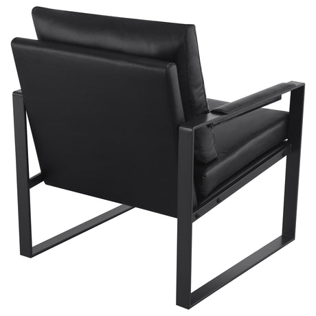 Rosalind Track Arm Accent Chair - Black Leatherette on Exposed Gunmetal Metal Frame – view 7