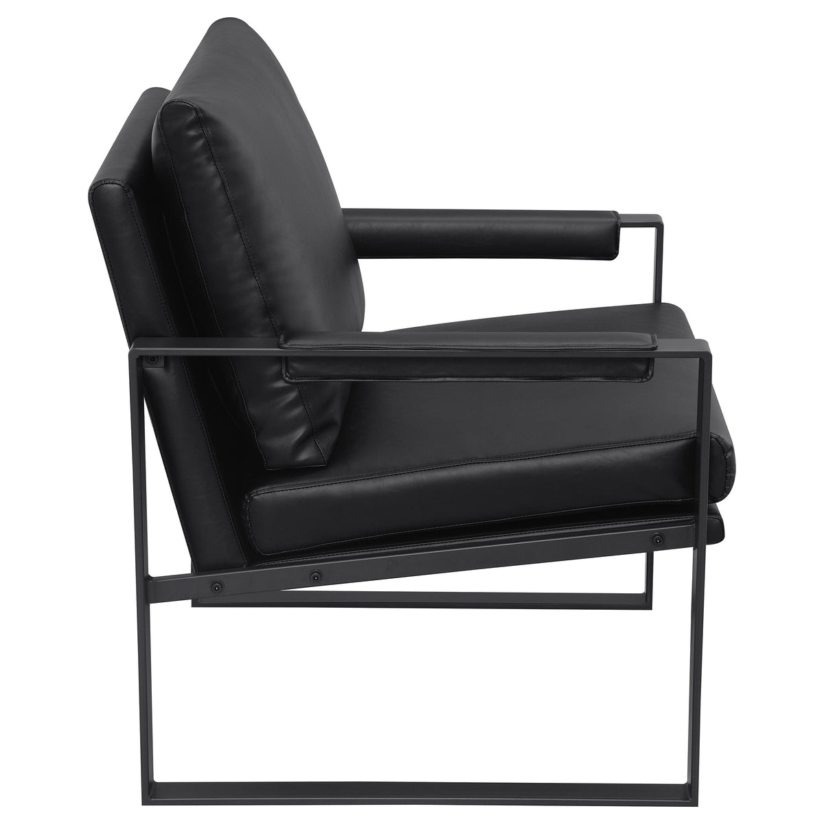 Rosalind Track Arm Accent Chair - Black Leatherette on Exposed Gunmetal Metal Frame – view 8