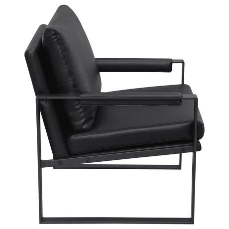 Rosalind Track Arm Accent Chair - Black Leatherette on Exposed Gunmetal Metal Frame – view 8