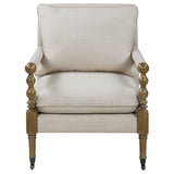 Dempsy Upholstered Accent Chair with Casters - Beige Linen-Like Fabric & Dark Oak Turned Legs – view 3