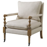 Dempsy Upholstered Accent Chair with Casters - Beige Linen-Like Fabric & Dark Oak Turned Legs – view 4