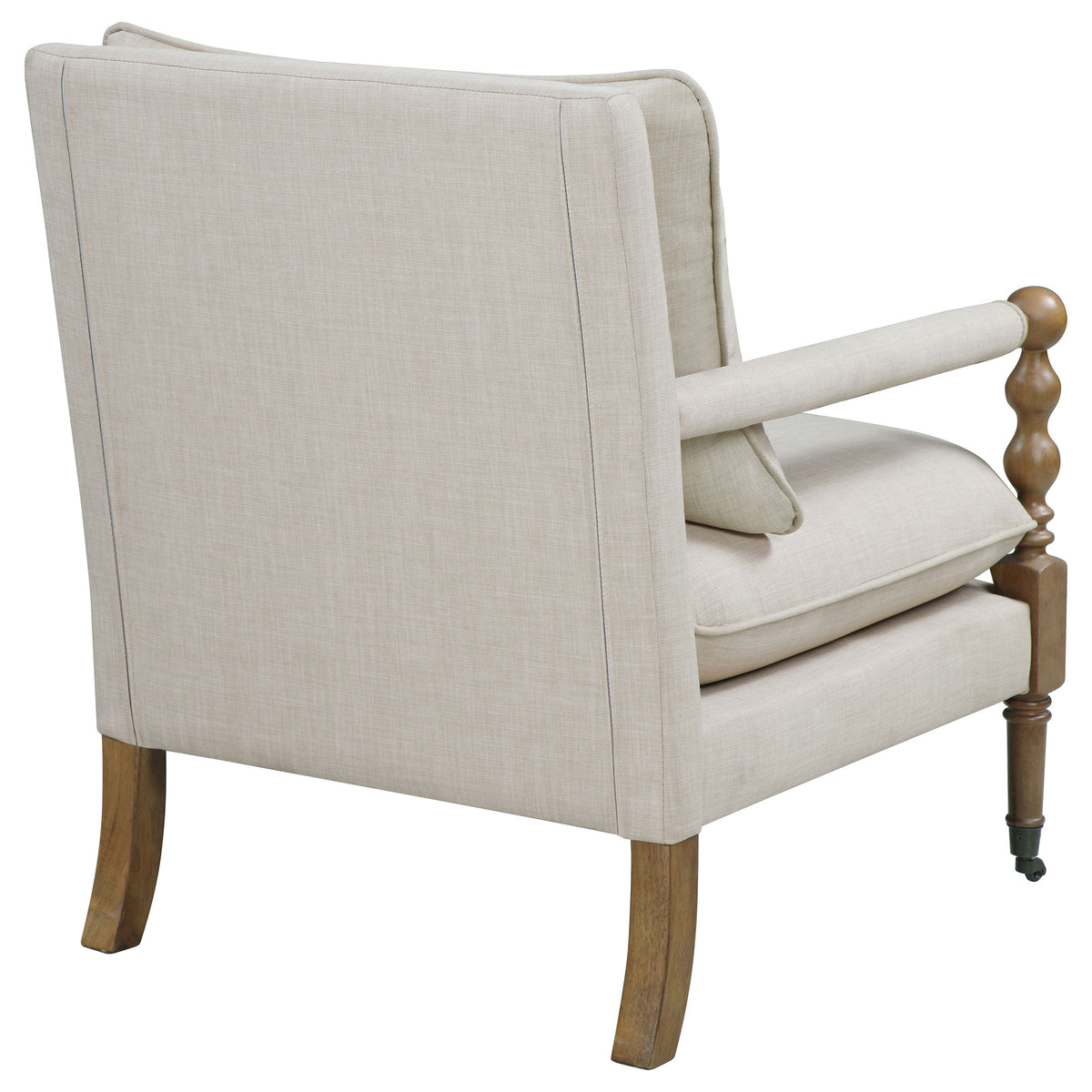 Dempsy Upholstered Accent Chair with Casters - Beige Linen-Like Fabric & Dark Oak Turned Legs – view 6