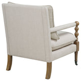 Dempsy Upholstered Accent Chair with Casters - Beige Linen-Like Fabric & Dark Oak Turned Legs – view 6