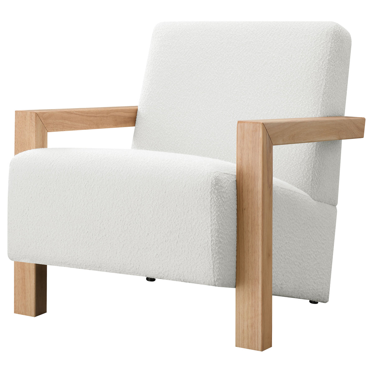 Fitzroy Boucle Accent Arm Chair with Exposed Wood Arms - Modern Ivory with Blonde Frame – view 4