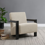 Fitzroy Boucle Accent Arm Chair - Exposed Black Wood Arms in Latte, Modern Minimalist Seating – view 1