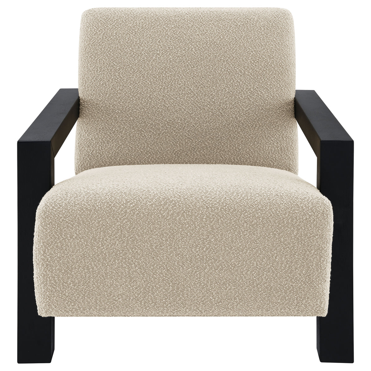 Fitzroy Boucle Accent Arm Chair - Exposed Black Wood Arms in Latte, Modern Minimalist Seating – view 3