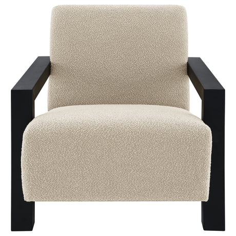 Fitzroy Boucle Accent Arm Chair - Exposed Black Wood Arms in Latte, Modern Minimalist Seating – view 3