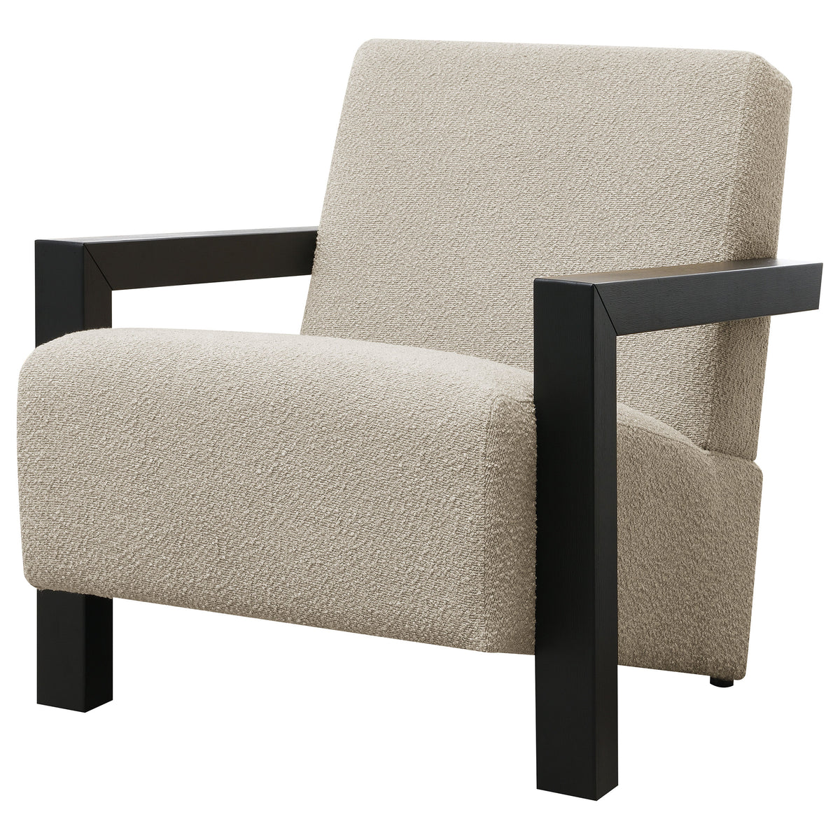 Fitzroy Boucle Accent Arm Chair - Exposed Black Wood Arms in Latte, Modern Minimalist Seating – view 4