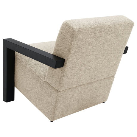 Fitzroy Boucle Accent Arm Chair - Exposed Black Wood Arms in Latte, Modern Minimalist Seating – view 6
