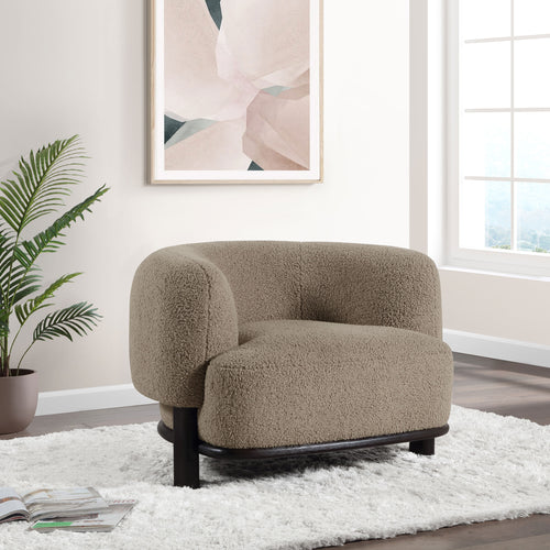 Lawler Barrel Back Accent Chair - Brown Boucle with Black Base, Sculptural Lounge Seating