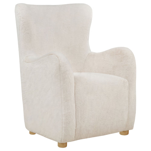 Thornton Faux Fur Wingback Lounge Accent Chair - Sculptural Ivory with Light Ash Legs