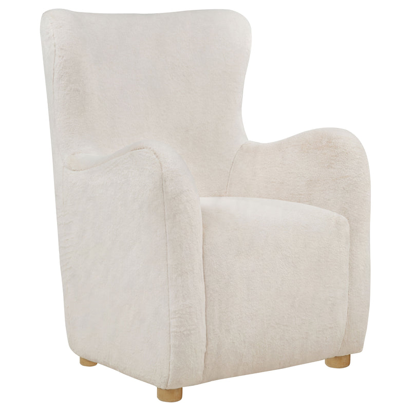 Thornton Faux Fur Wingback Lounge Accent Chair - Sculptural Ivory with Light Ash Legs