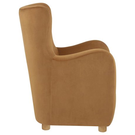 Thornton Velvet Wingback Lounge Chair - Sculptural Accent Chair in Cognac with Light Ash Legs – view 2