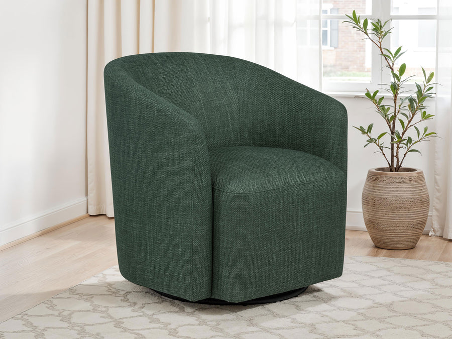 Mossbrook Barrel-Back Swivel Accent Chair - Green Fabric, Compact Modern Lounge Chair