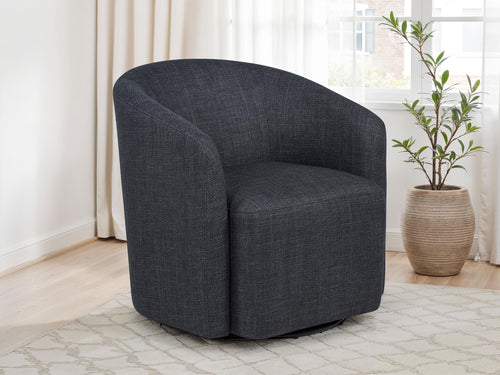 Mossbrook Swivel Barrel Accent Chair - Anthracite Grey Fabric, Compact Modern Lounge Chair
