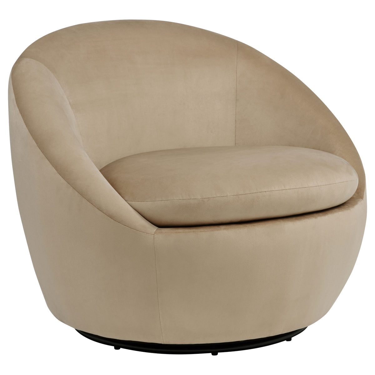 Myernick Velvet Barrel Swivel Accent Chair - Camel with Black Metal Swivel Base – view 2
