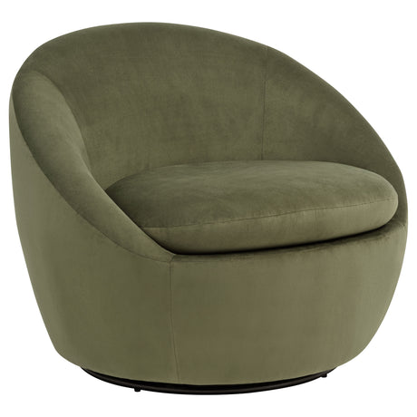 Myernick Velvet Barrel Swivel Accent Chair - Plush Olive Upholstery on Black Metal Base – view 2