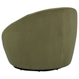 Myernick Velvet Barrel Swivel Accent Chair - Plush Olive Upholstery on Black Metal Base – view 3