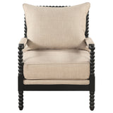 Blanchett Bobbin Accent Chair - Beige Fabric with Turned Black Wood Arms & Legs – view 3