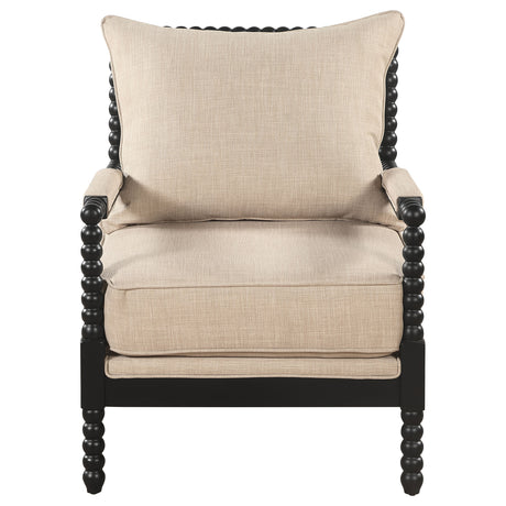 Blanchett Bobbin Accent Chair - Beige Fabric with Turned Black Wood Arms & Legs – view 3