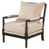 Blanchett Bobbin Accent Chair - Beige Fabric with Turned Black Wood Arms & Legs – view 4