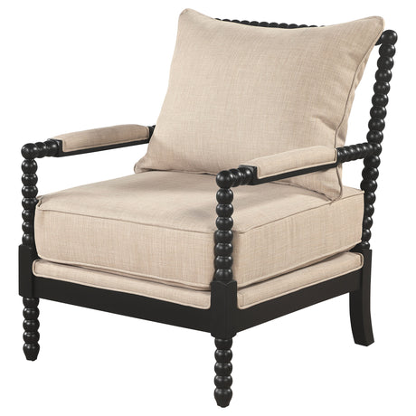 Blanchett Bobbin Accent Chair - Beige Fabric with Turned Black Wood Arms & Legs – view 4