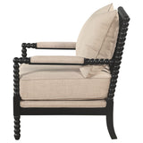 Blanchett Bobbin Accent Chair - Beige Fabric with Turned Black Wood Arms & Legs – view 5