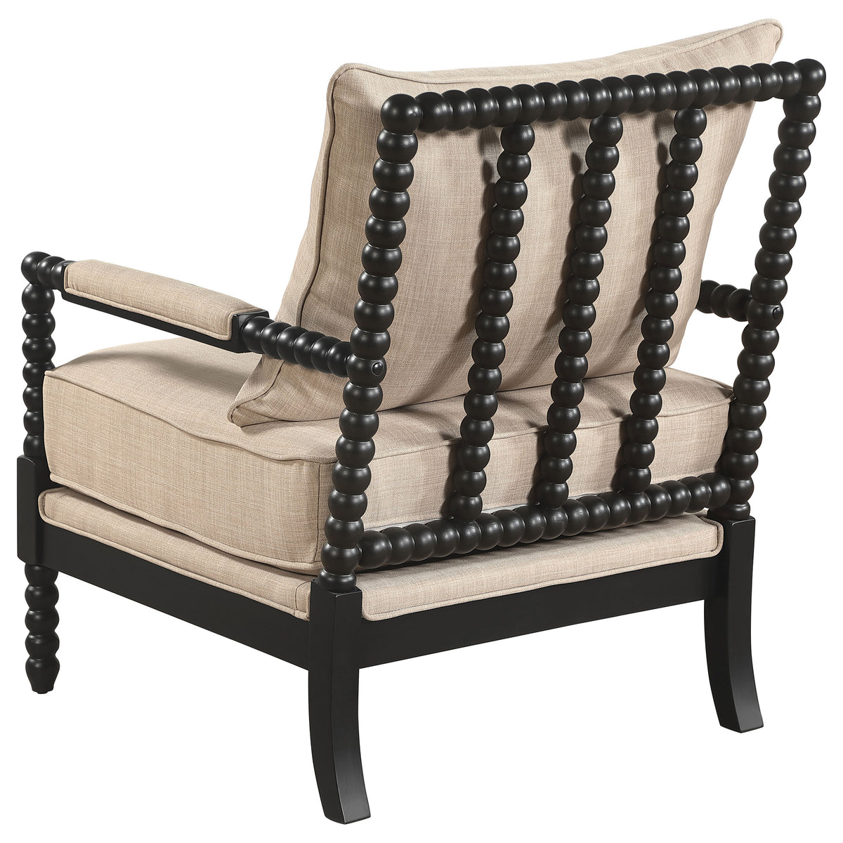 Blanchett Bobbin Accent Chair - Beige Fabric with Turned Black Wood Arms & Legs – view 6