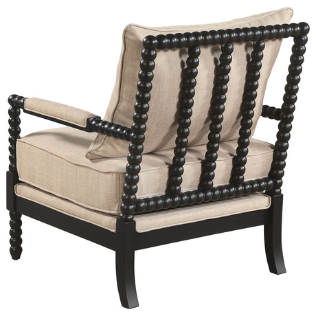 Blanchett Bobbin Accent Chair - Beige Fabric with Turned Black Wood Arms & Legs – view 6