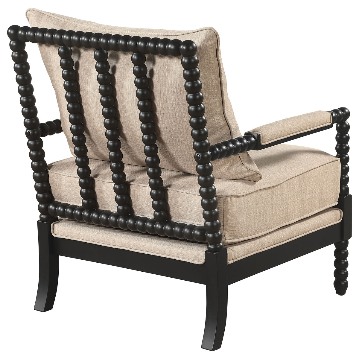 Blanchett Bobbin Accent Chair - Beige Fabric with Turned Black Wood Arms & Legs – view 7