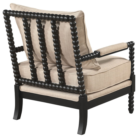 Blanchett Bobbin Accent Chair - Beige Fabric with Turned Black Wood Arms & Legs – view 7