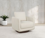 Iris Swivel Accent Chair - Rounded Ivory Upholstery with Track Arms on Coffee Wood Base – view 1