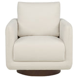 Iris Swivel Accent Chair - Rounded Ivory Upholstery with Track Arms on Coffee Wood Base – view 3