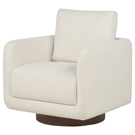 Iris Swivel Accent Chair - Rounded Ivory Upholstery with Track Arms on Coffee Wood Base – view 4